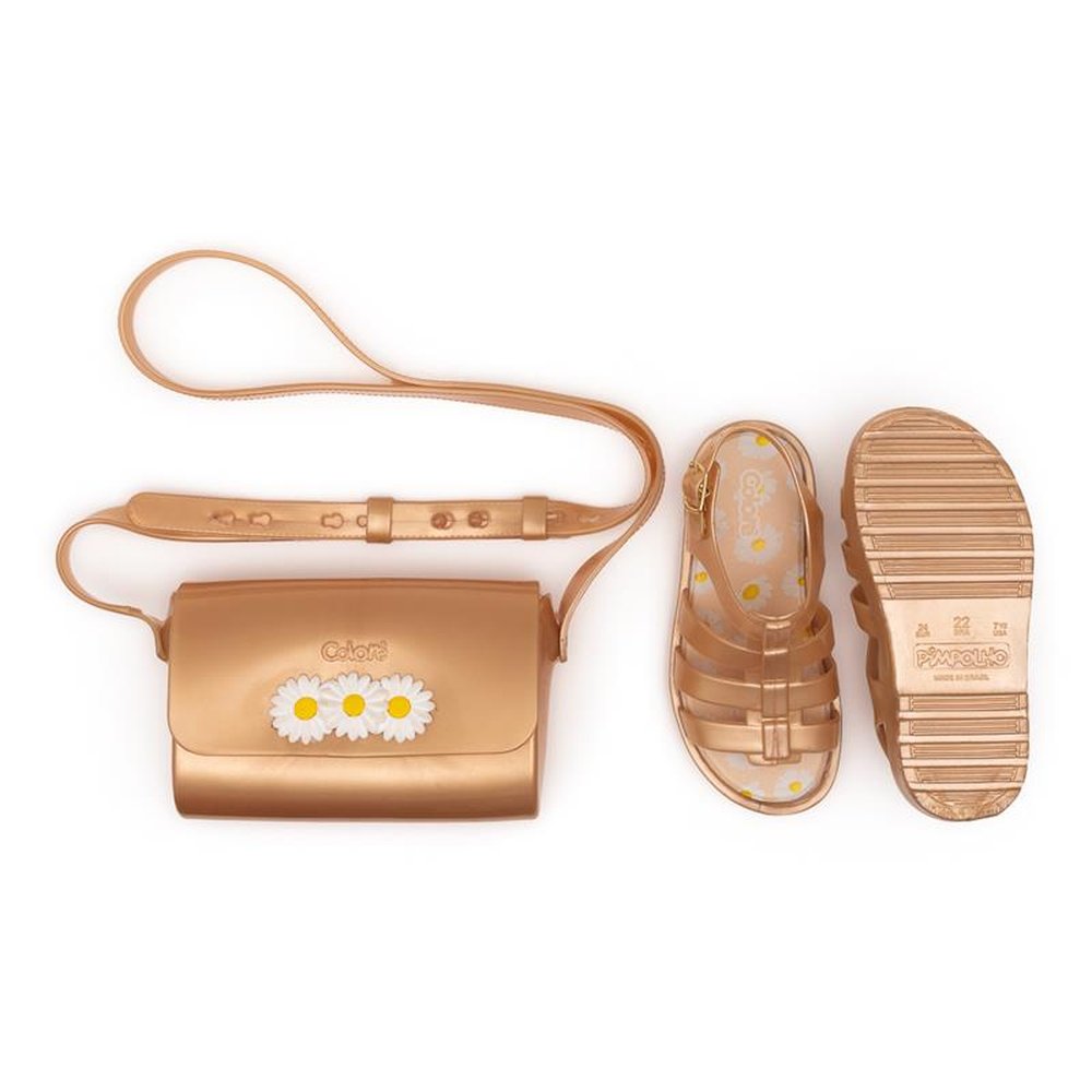 Kit Sandália E Bolsa Infantil Pimpolho Dourada Grade 8 Pares - Numeração 20 A 27