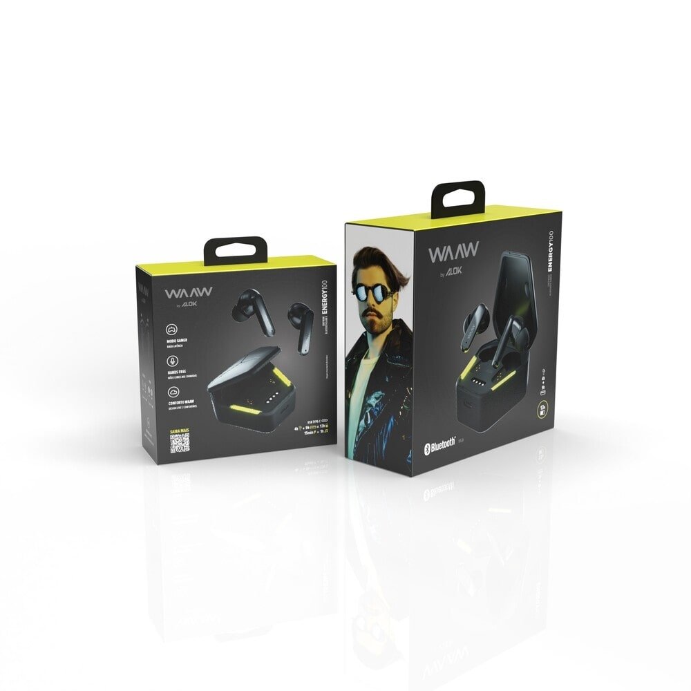 Fone de Ouvido Waaw Energy 100EBG By Alok, Preto/Verde