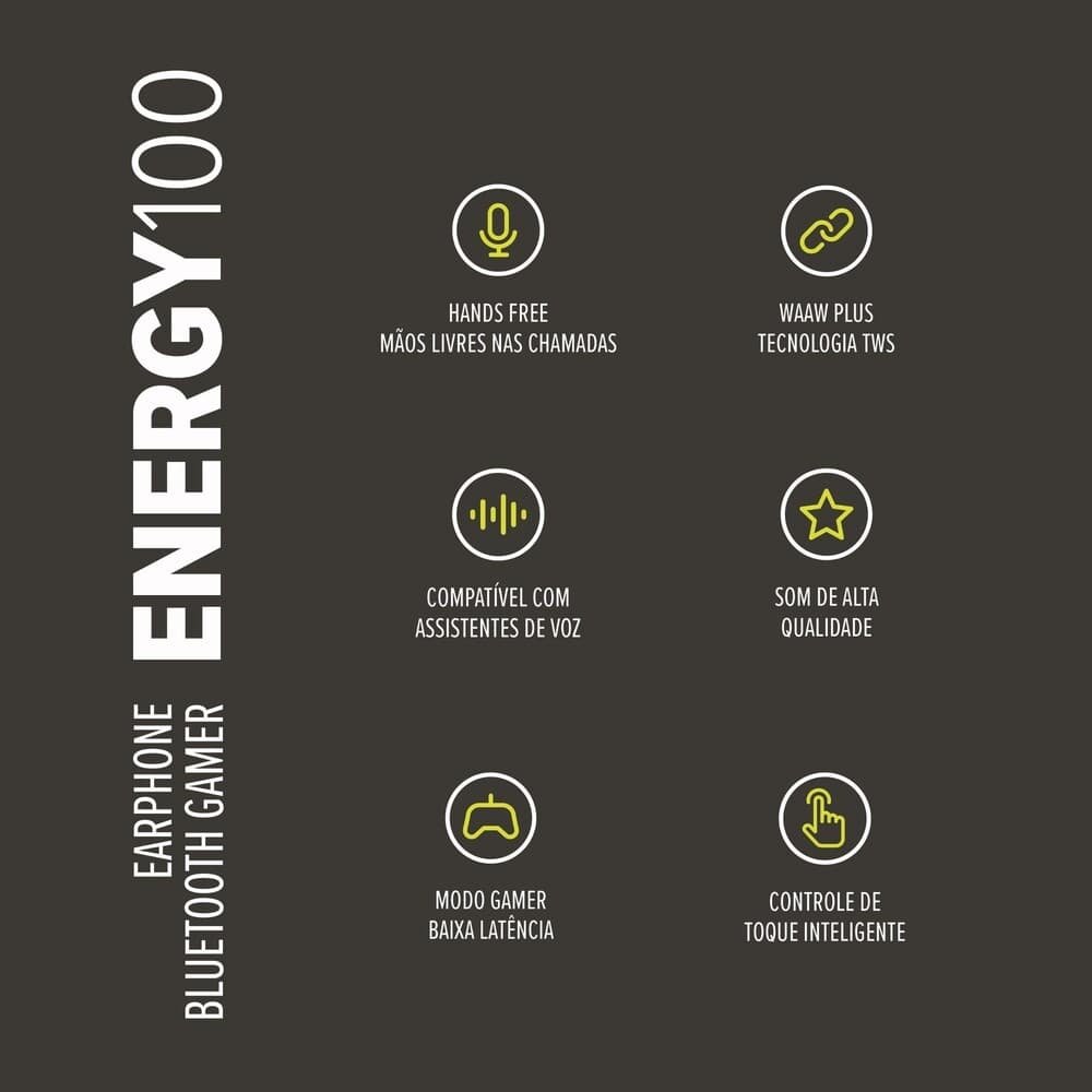 Fone de Ouvido Waaw Energy 100EBG By Alok, Preto/Verde