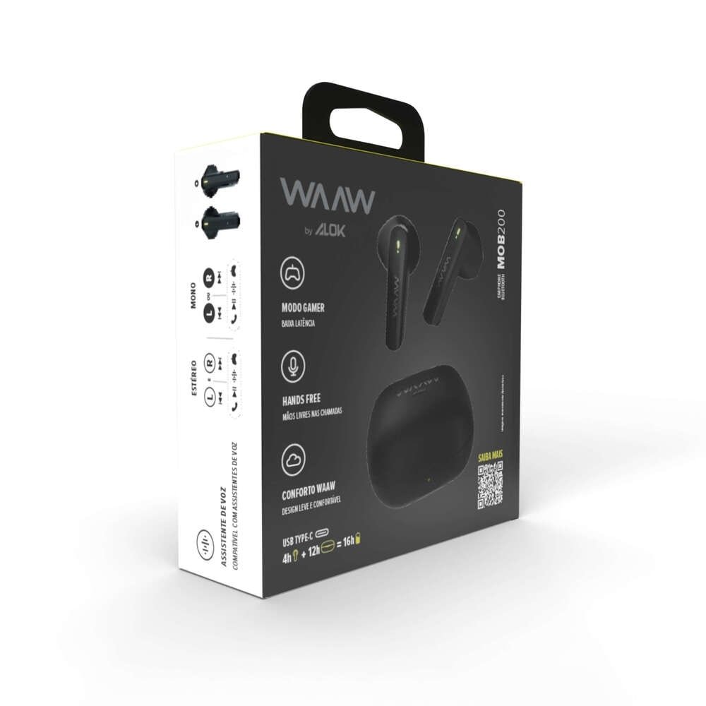 Fone de Ouvido Waaw 200EB Mob By Alok, Preto/Verde