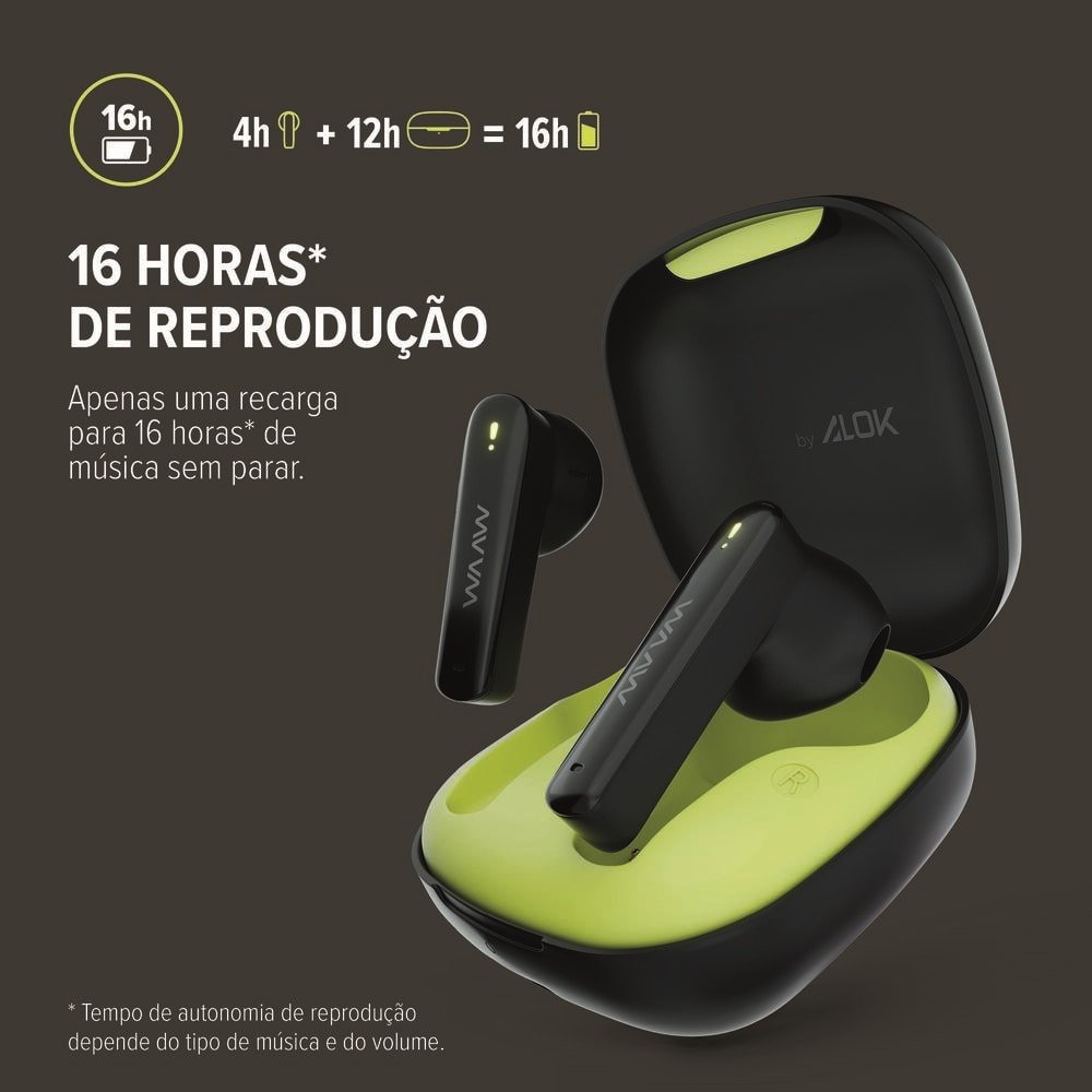 Fone de Ouvido Waaw 200EB Mob By Alok, Preto/Verde