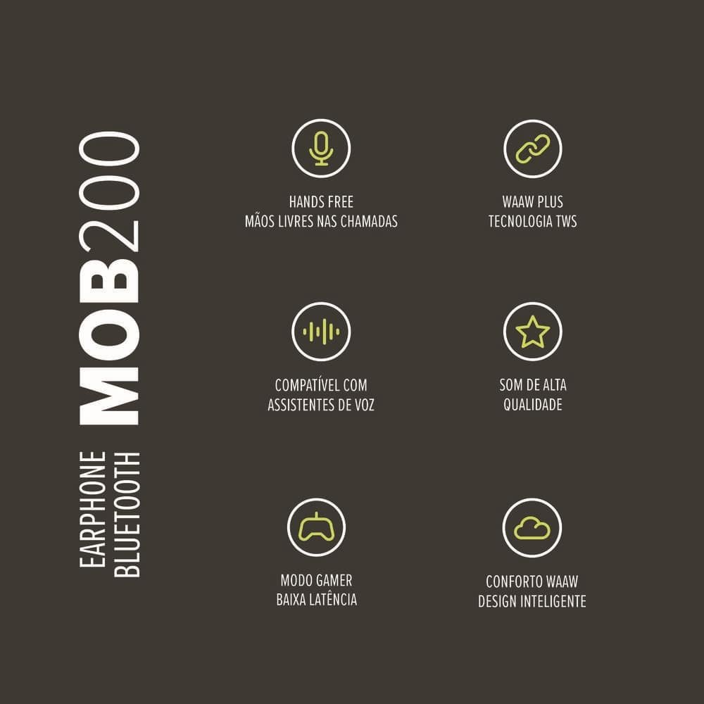 Fone de Ouvido Waaw 200EB Mob By Alok, Preto/Verde