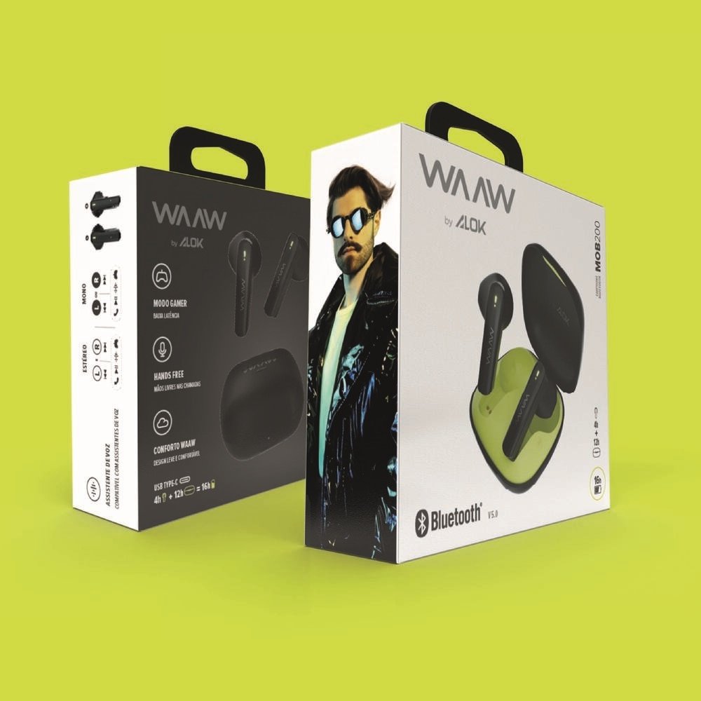 Fone de Ouvido Waaw 200EB Mob By Alok, Preto/Verde