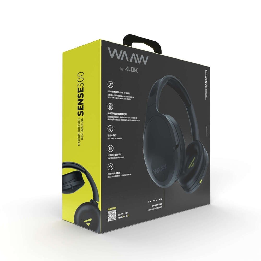 Fone de Ouvido Waaw Sense 300HBNC By Alok, Preto