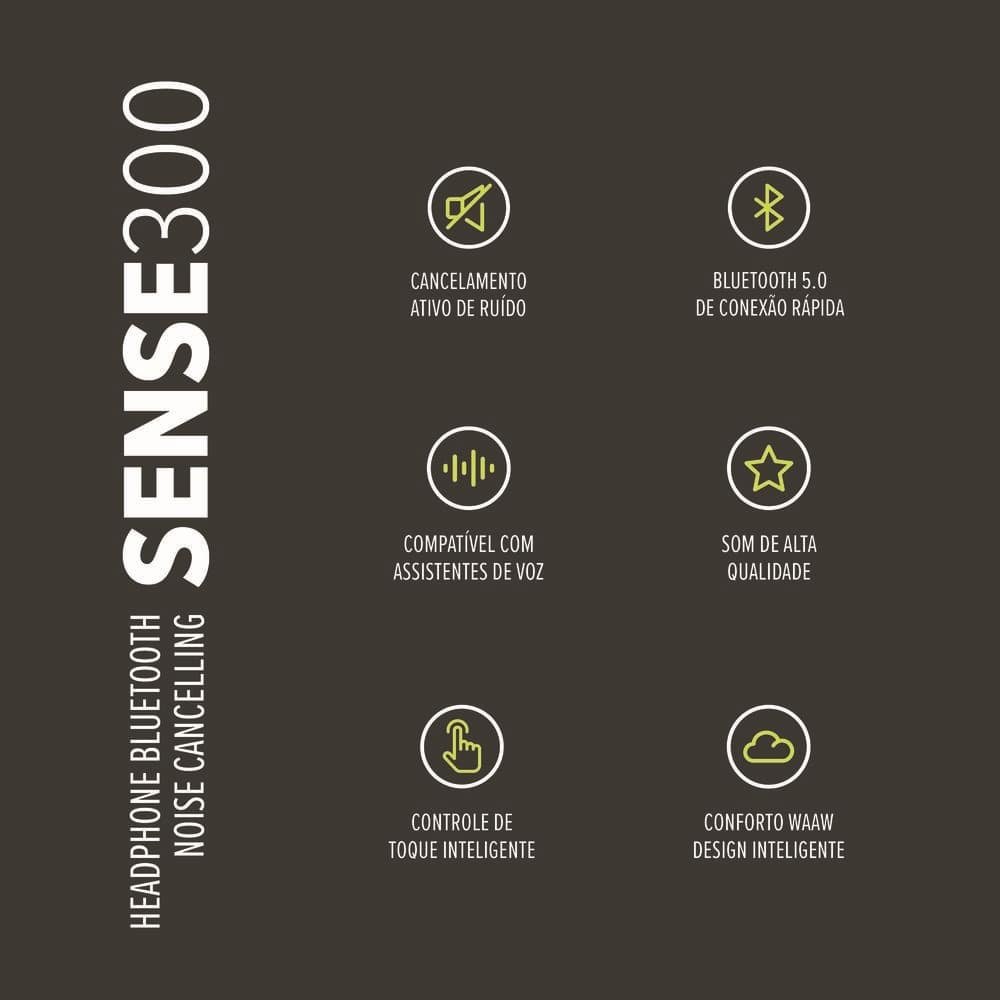 Fone de Ouvido Waaw Sense 300HBNC By Alok, Preto