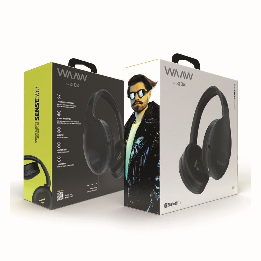 Fone de Ouvido Waaw Sense 300HBNC By Alok, Preto