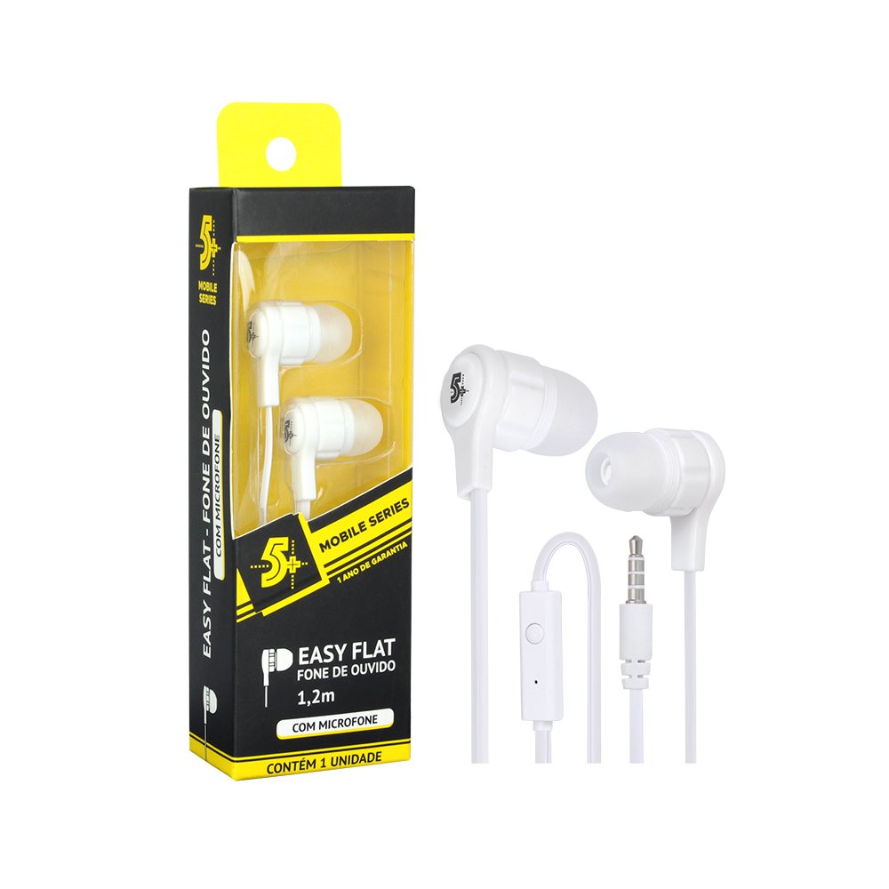 Fone De Ouvido 5+ Easy Flat Com Microfone Branco Un.Venda: PC/1