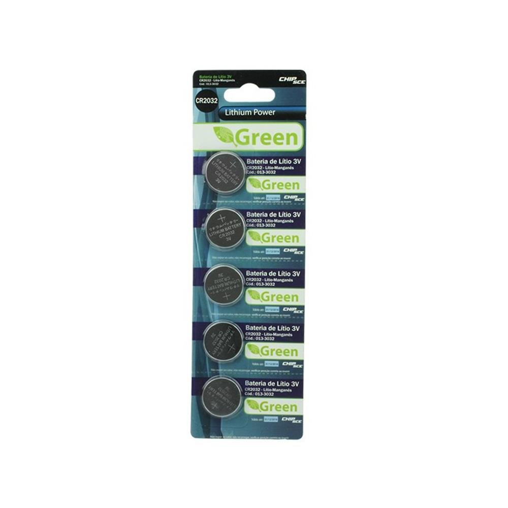 Bateria cr2032 3v litio cart. 5un green - 013-3032