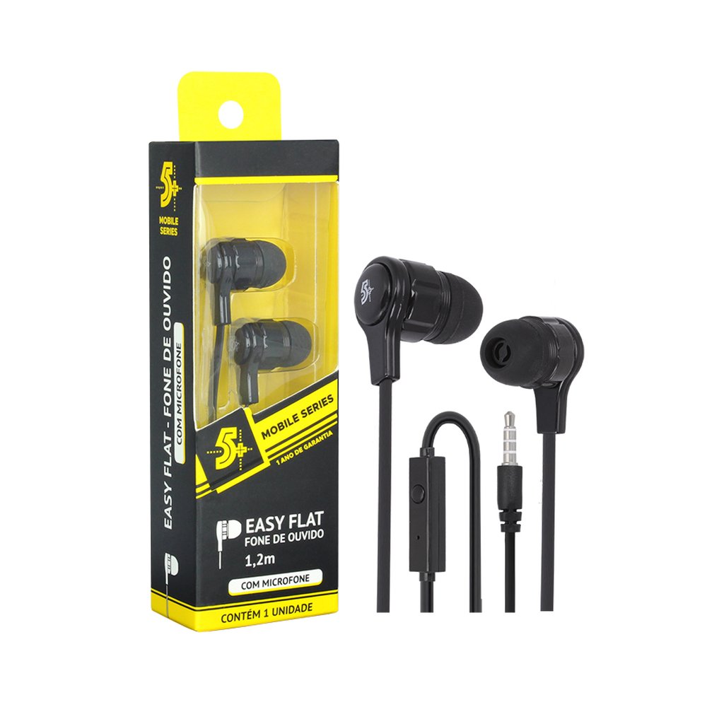 Fone De Ouvido 5+ Easy Flat Com Microfone Preto Un.Venda: PC/1