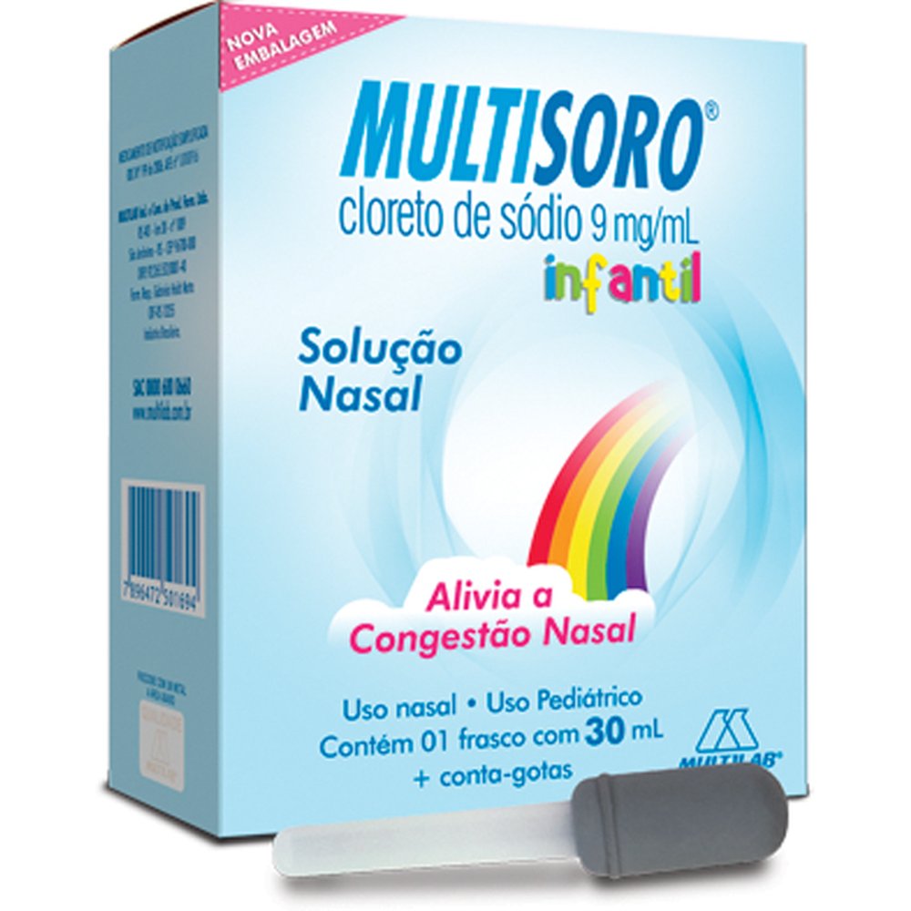 Multisoro 9mg + 0,1mg, caixa com 1 frasco com 30mL de solução de uso nasal + conta gotas