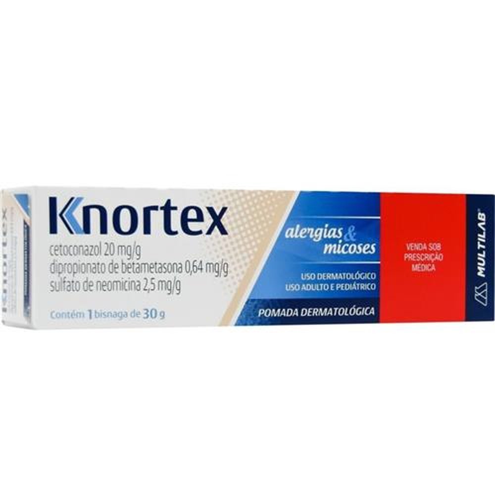 Knortex 20mg/g + 0,64mg/g + 2,5mg/g, caixa com 1 bisnaga com 30g de pomada dermatológica