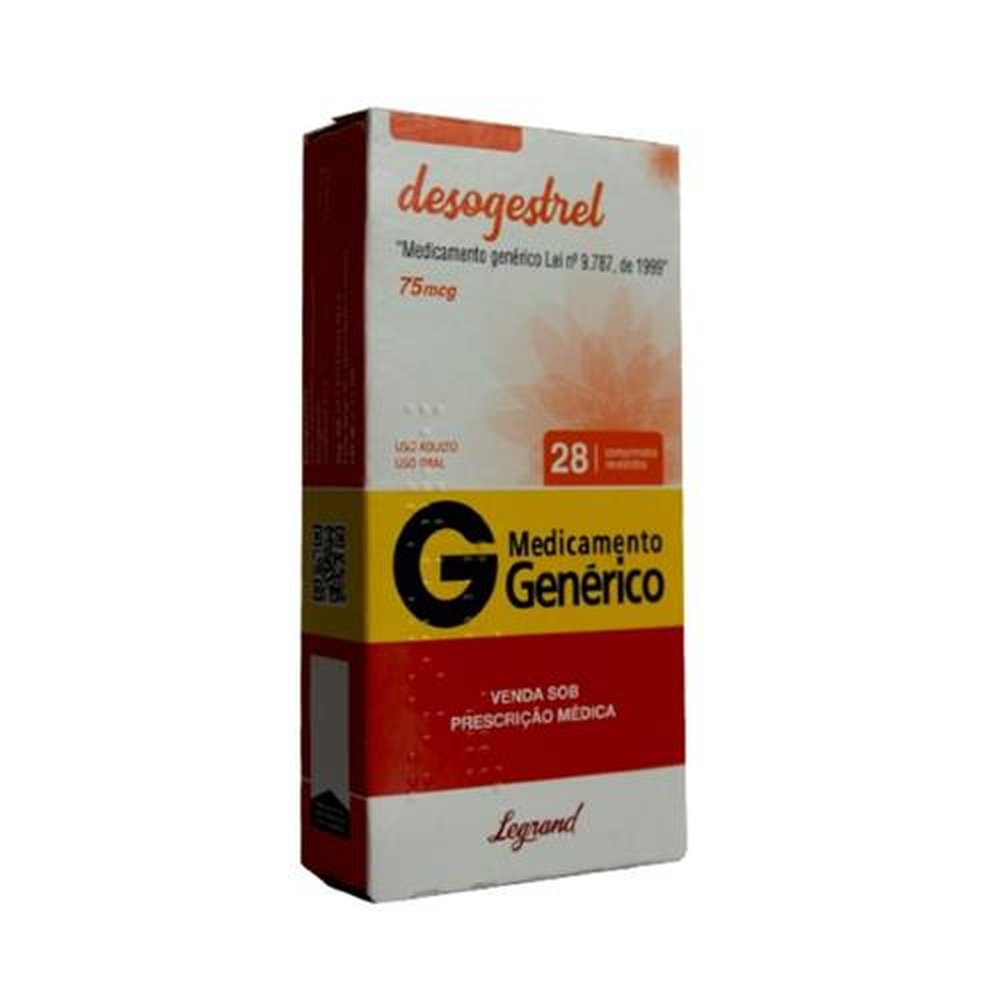 Desogestrel 75mcg, caixa com 28 comprimidos revestidos