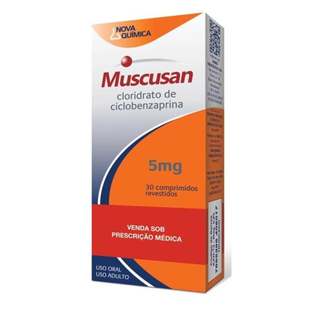 Muscusan 5mg, caixa com 30 comprimidos revestidos.