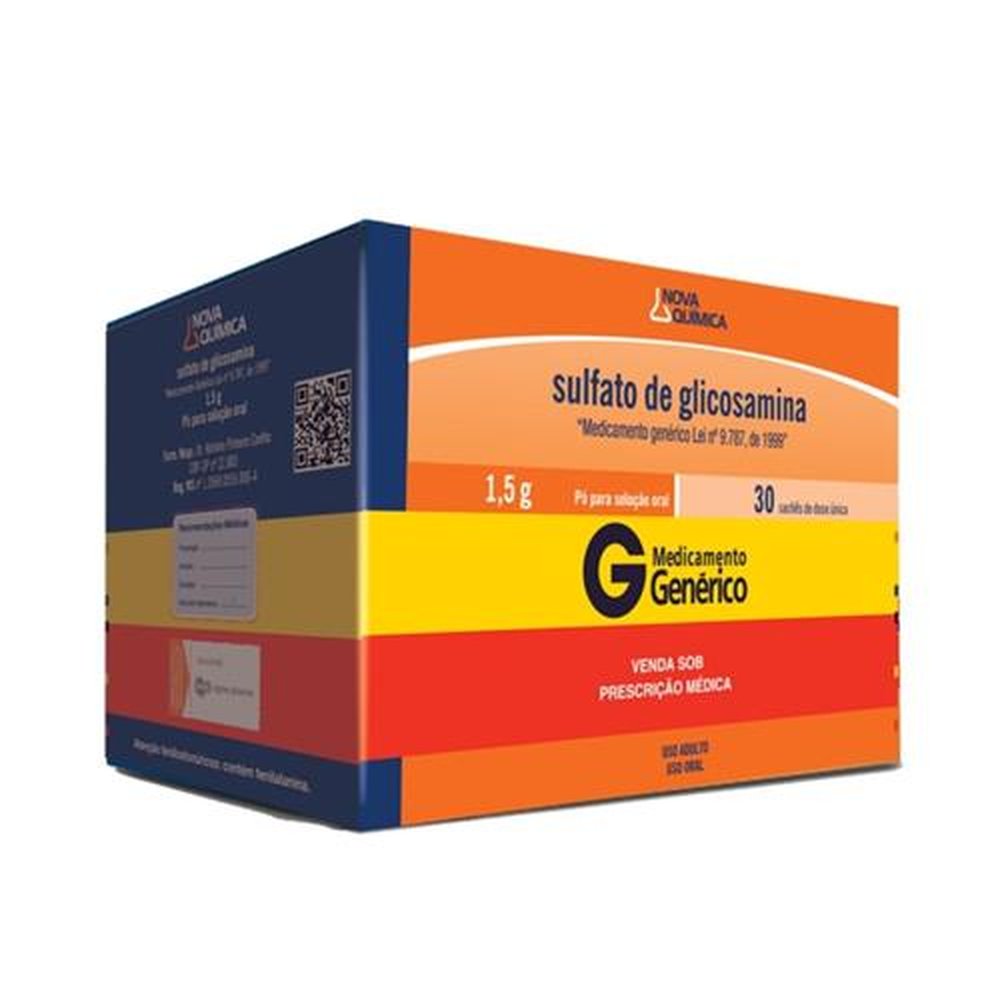 Sulfato de Glicosamina 1,5g, caixa com 30 envelopes com 3,95g de pó para solução de uso oral