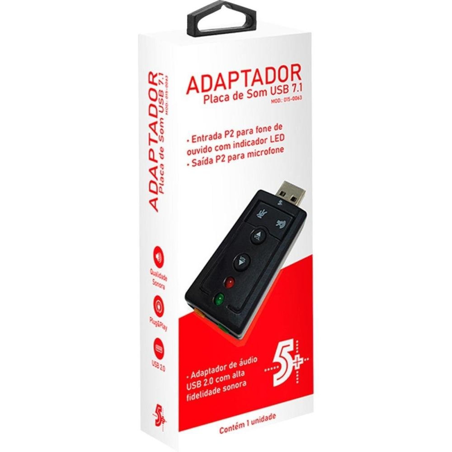 Adaptador USB Para Fone e Microfone 7.1 5+ Un.Venda: PC/1
