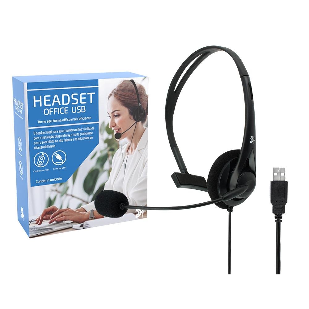 Headset USB de Escritório 5+, para Telefone e Computador, com Microfone Ajustável, 015-0101
