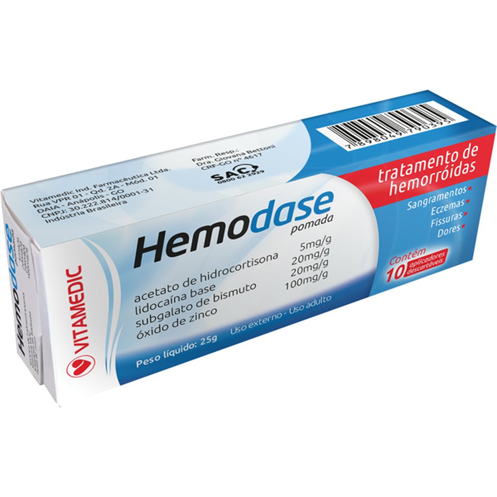 Hemodase Pomada Bisnaga 25 Gramas Com 10 Aplicadores - VITAMEDIC