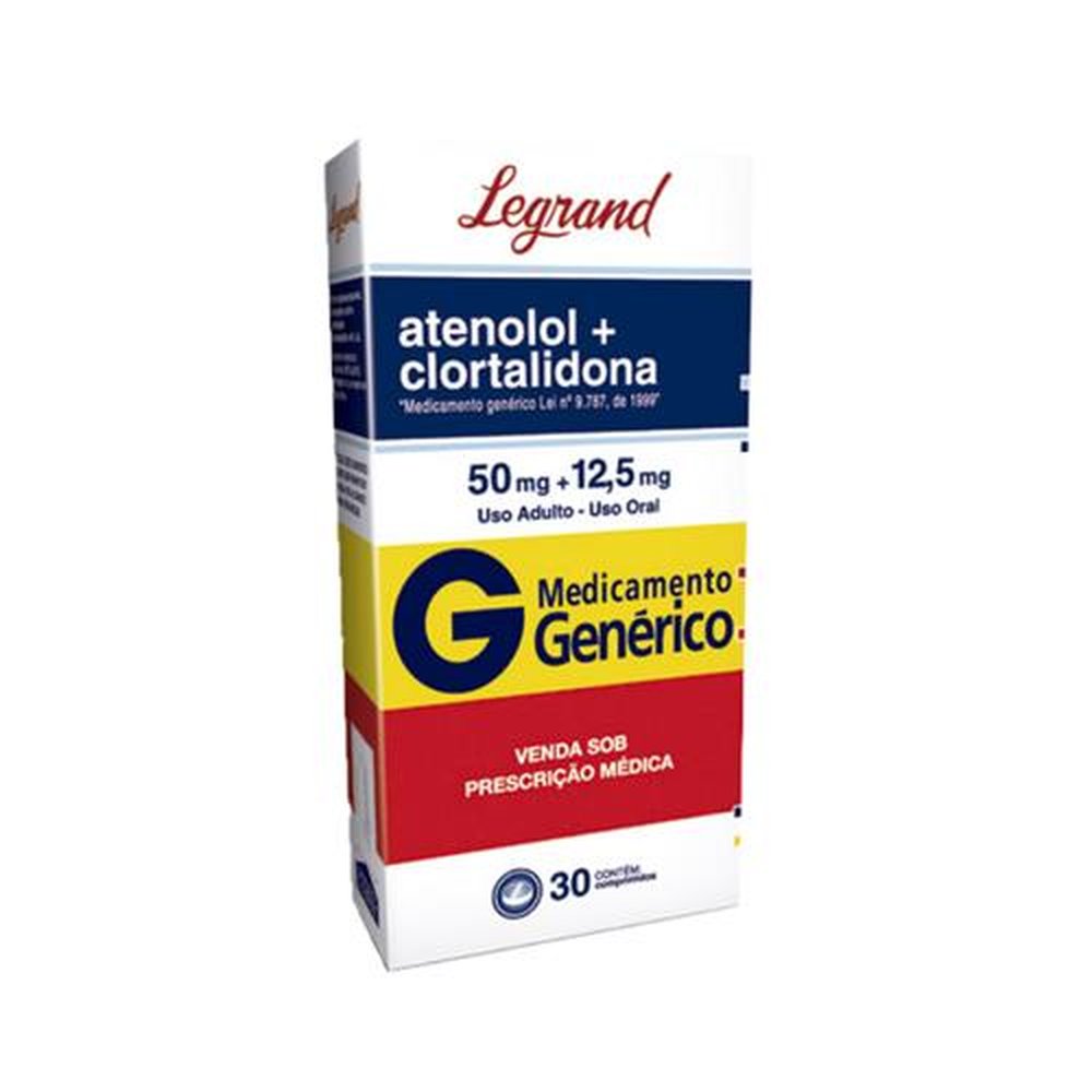 Atenolol + Clortalidona 50mg + 12,5mg, Caixa Com 30 Comprimidos