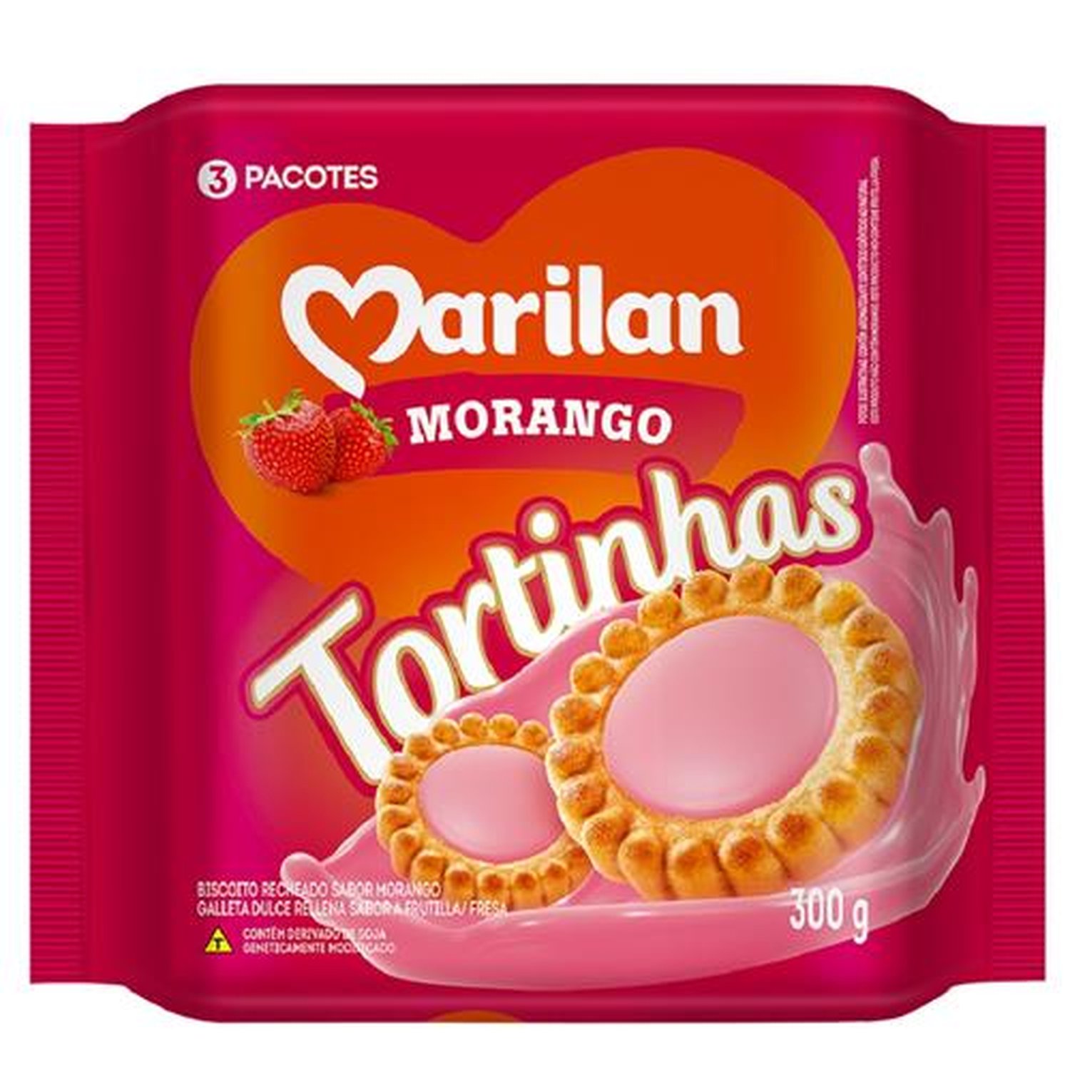 Biscoito Marilan Tortinha de Morango 300g - Embalagem com 20 Unidades