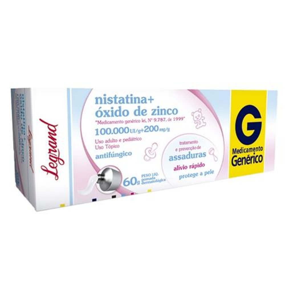 Nistatina + Óxido de Zinco 100.000UI/g + 200mg/g, Caixa Com 1 Bisnaga Com 60g de Pomada de uso Dermatológico