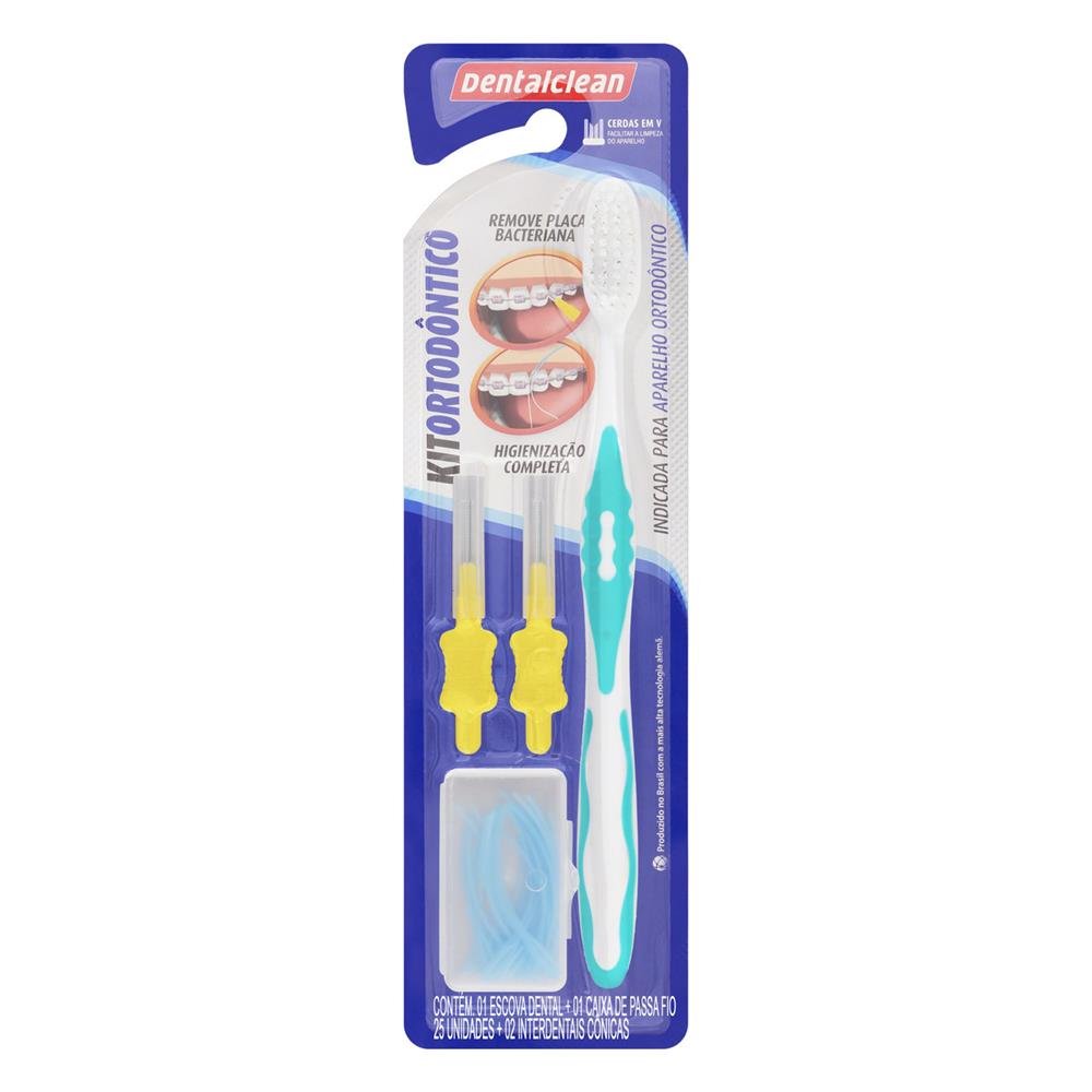 Kit 1 Escova Dental + 2 Escovas Interdentais Cônicas + 1 Passa-Fio Dentalclean