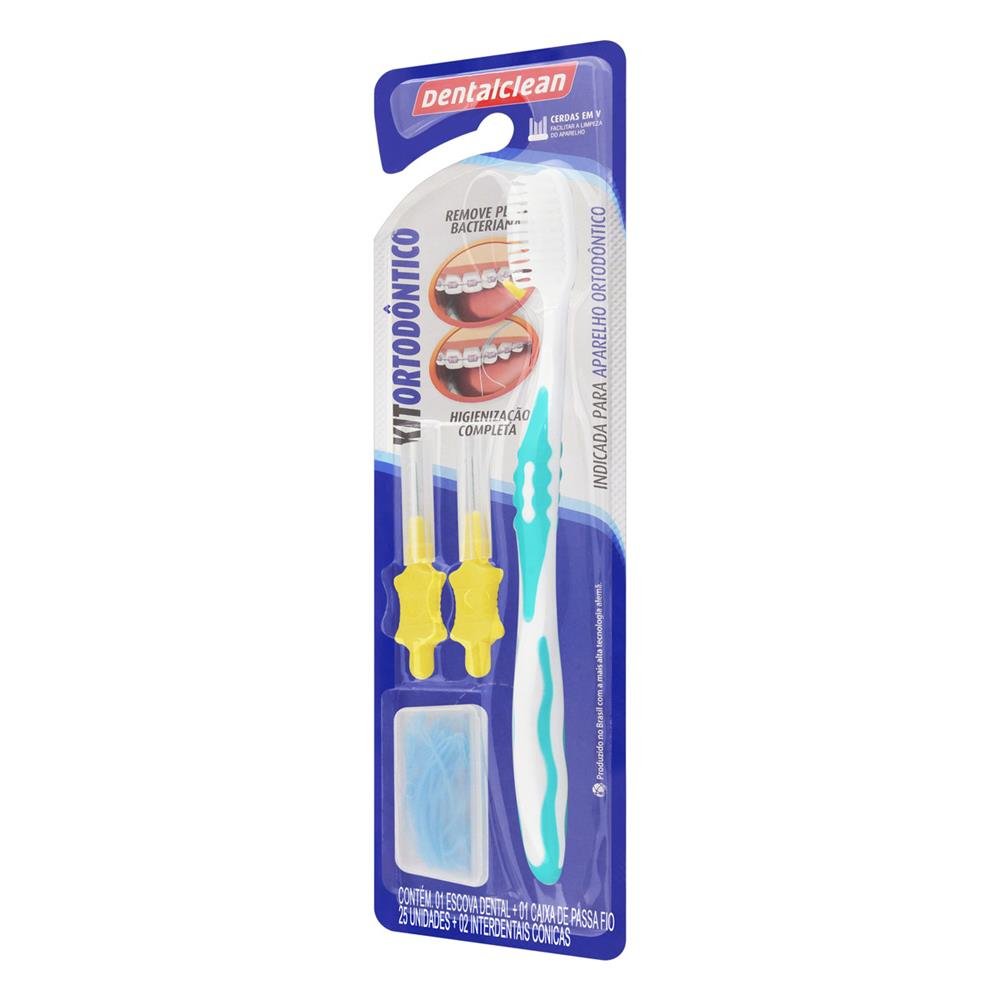 Kit 1 Escova Dental + 2 Escovas Interdentais Cônicas + 1 Passa-Fio Dentalclean