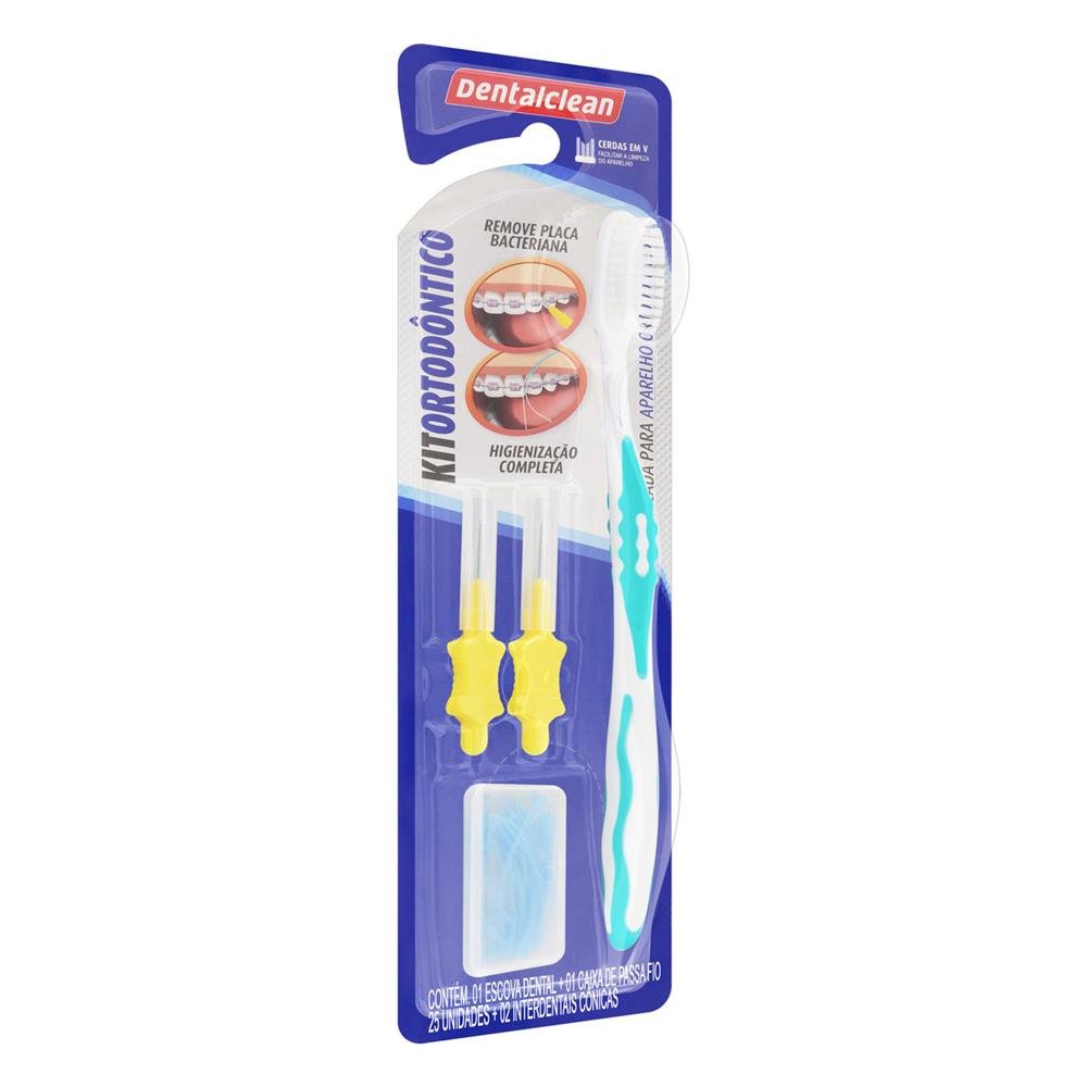 Kit 1 Escova Dental + 2 Escovas Interdentais Cônicas + 1 Passa-Fio Dentalclean