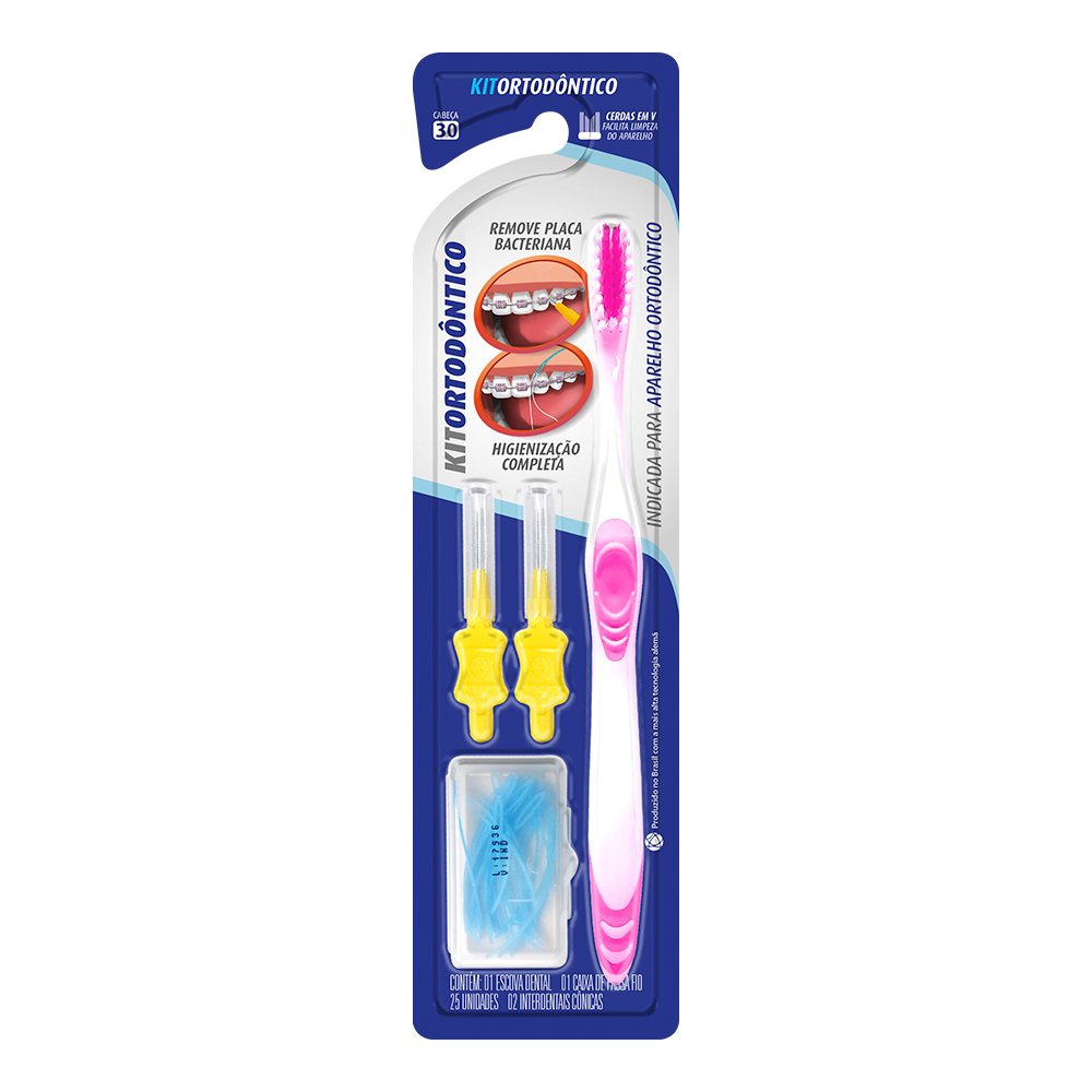 Kit 1 Escova Dental + 2 Escovas Interdentais Cônicas + 1 Passa-Fio Dentalclean