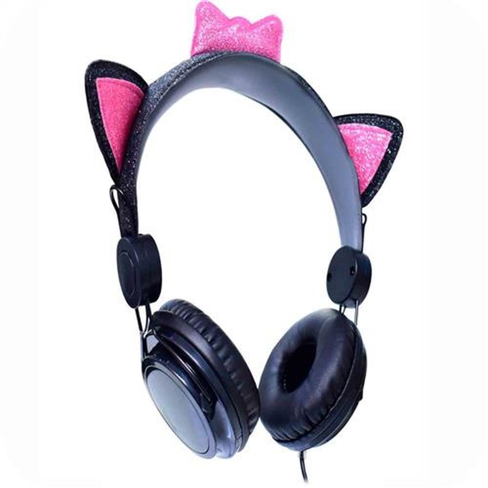 Fone de Ouvido Cat Ear sem Microfone Stereo Preto Rosa Modelo AR30 K-Mex