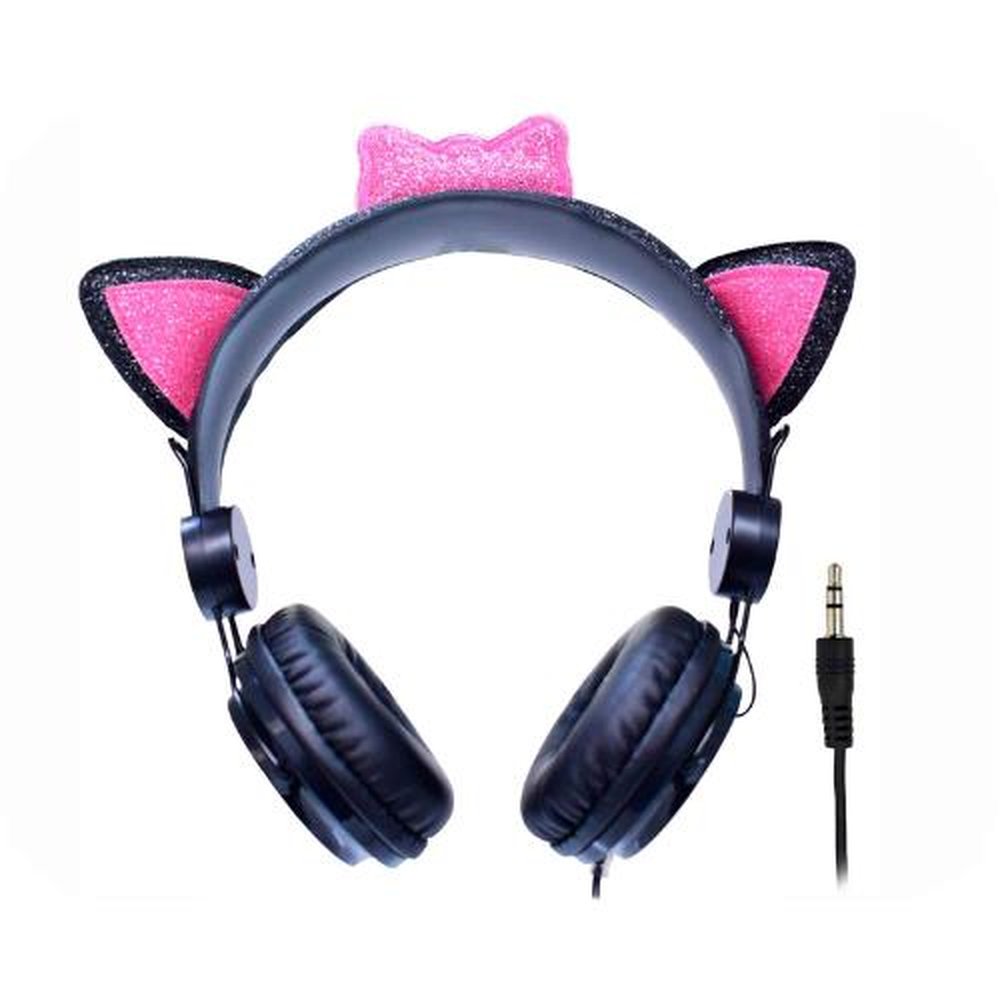 Fone de Ouvido Cat Ear sem Microfone Stereo Preto Rosa Modelo AR30 K-Mex