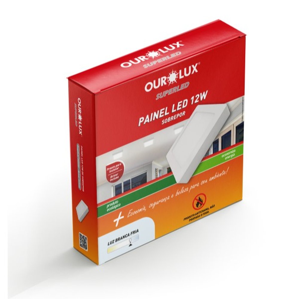 Plafon / Painel Led Sobrepor 12W Bivolt 6500K Quadrado