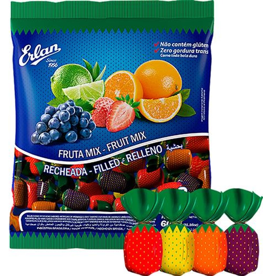 Bala Recheada Fruta Mix Embalagem com 25 Unidades de 600g