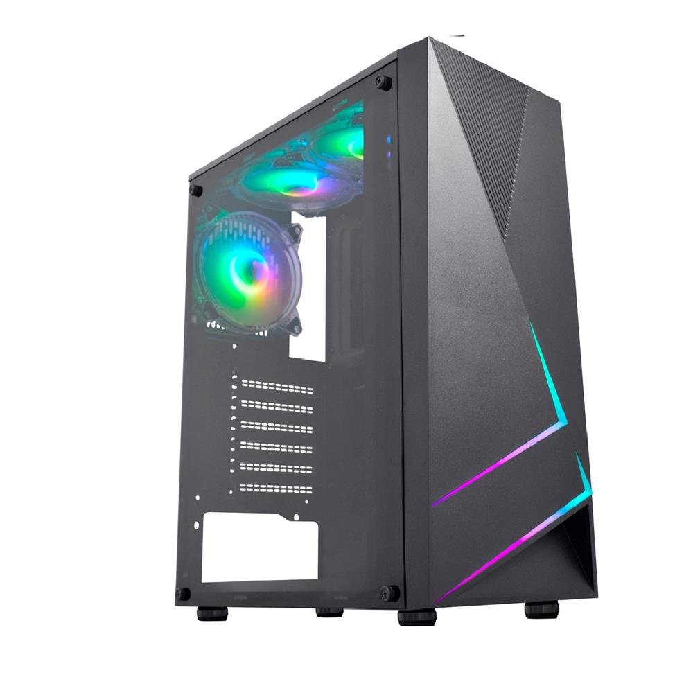 Gabinete Gamer K-MEX KRATOS II, RGB, Mid Tower, Lateral de Acrilico, ATX, mATX, ITX, Preto
