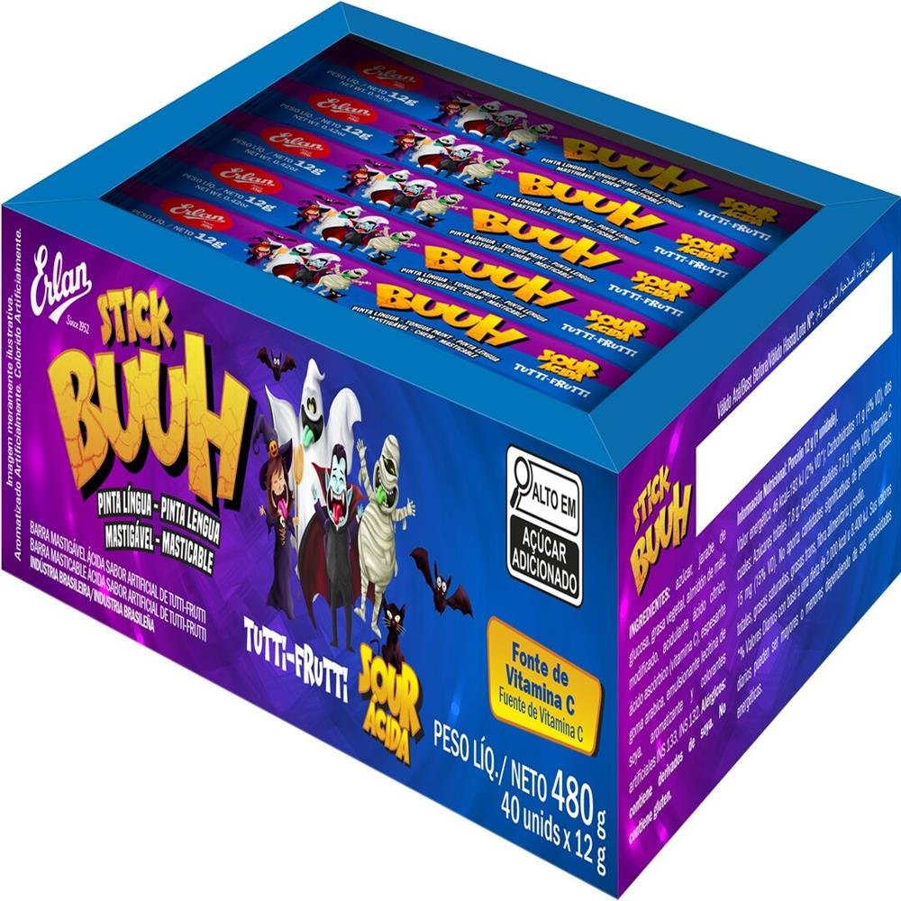 Buuh Barra Mastigável Tutti Frutti Caixa com 12 Displays com 40 Unidades de 12G