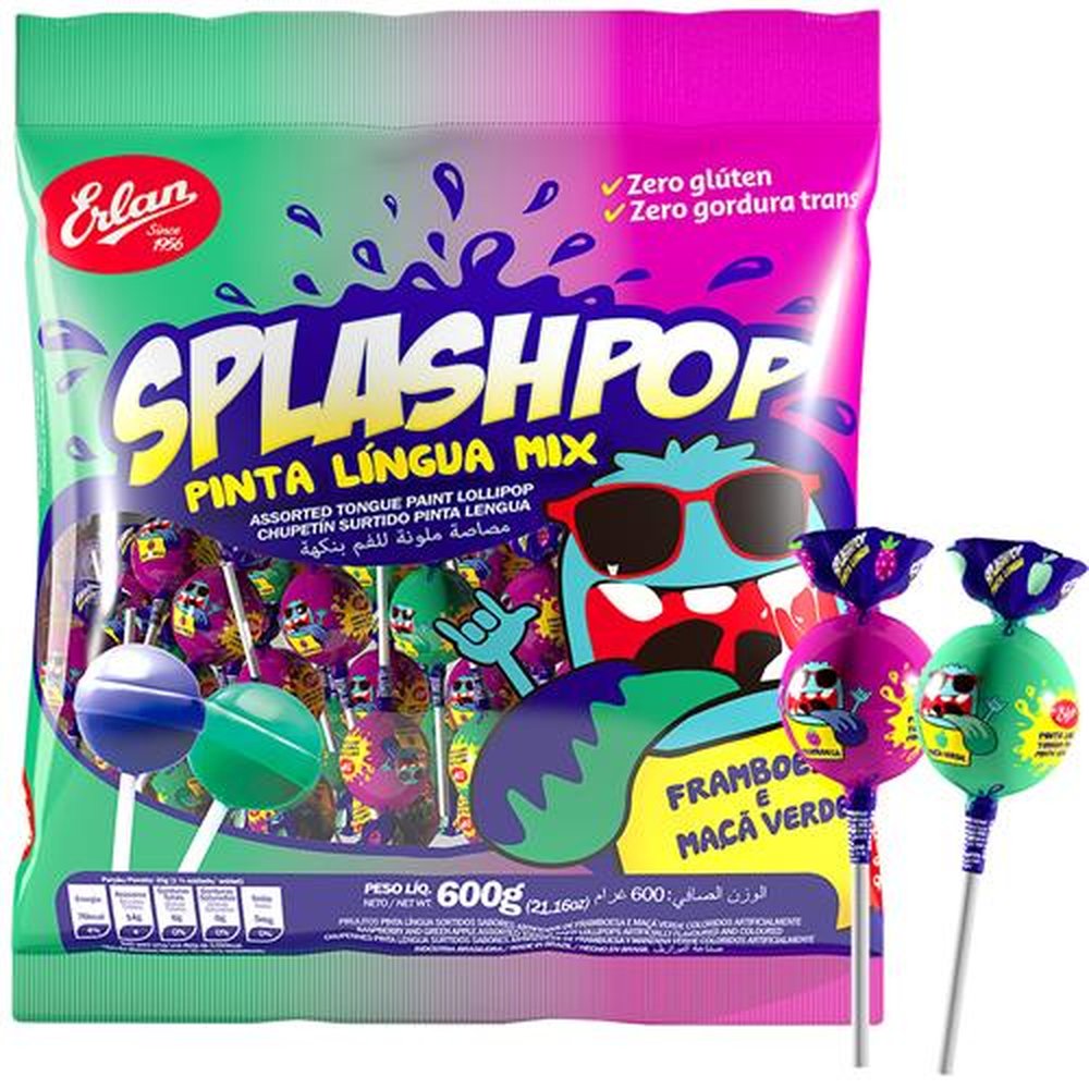 Pirulito Splashpop Pinta Lingua Embalagem com 22 Unidades de 600g