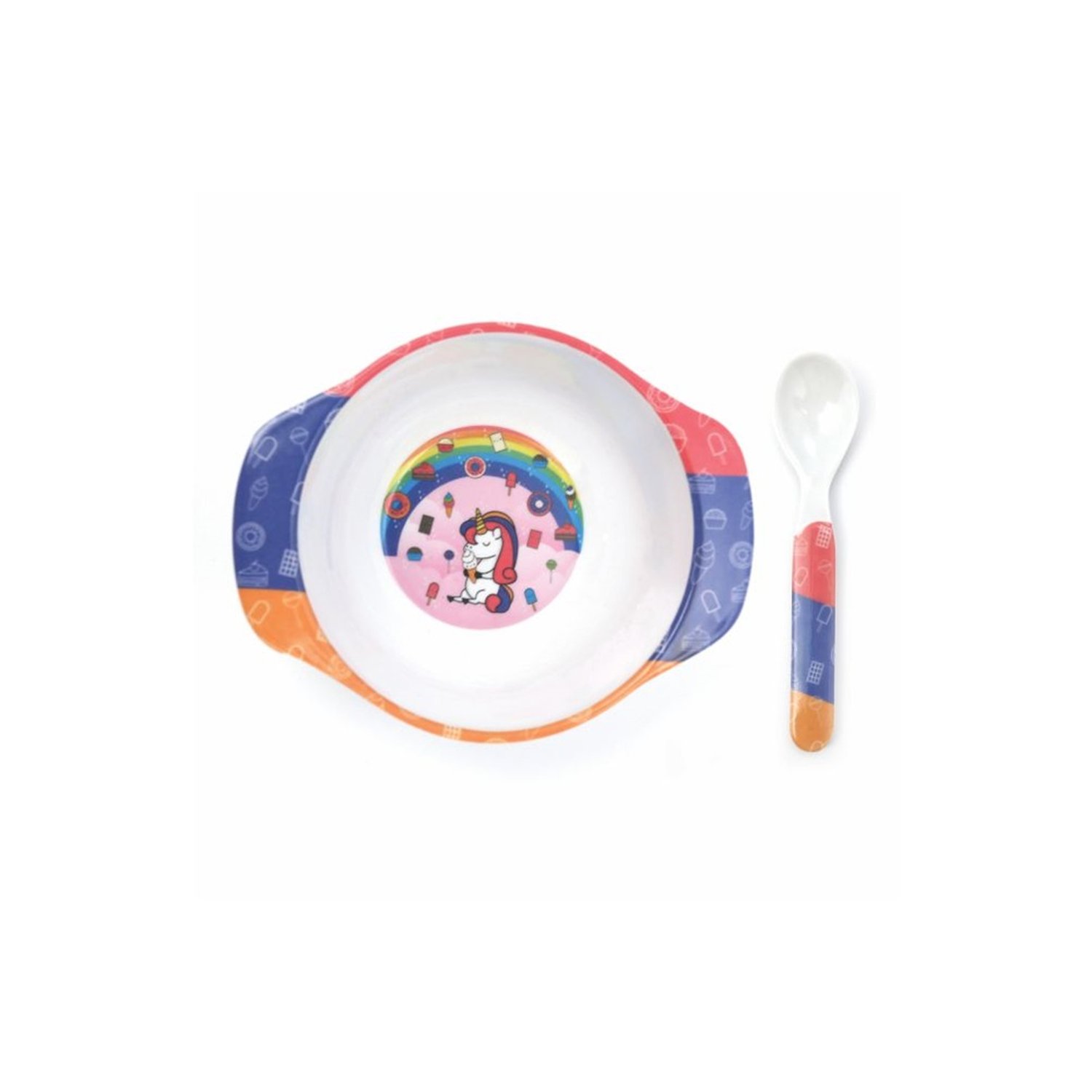 Tigela Infantil 21Cm Com Colher Decorações Sortidas Melamina Yazi