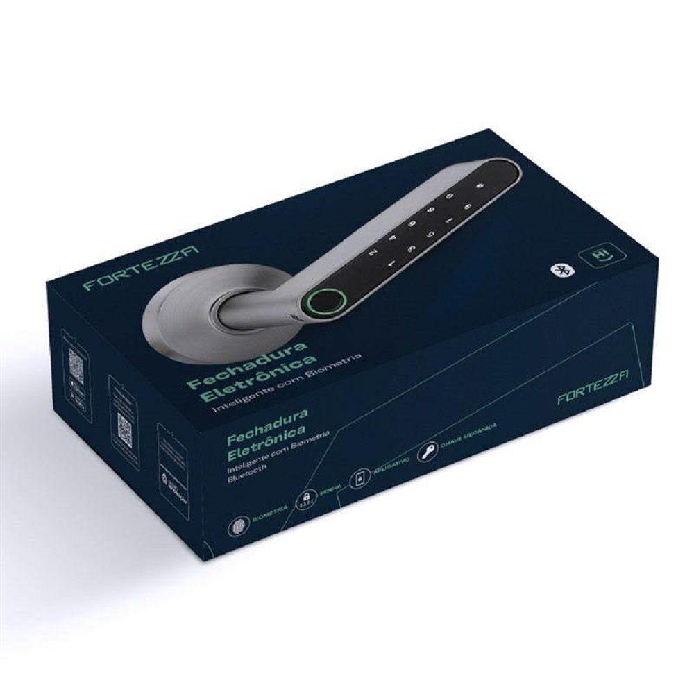 Fechadura com Biometria Bluetooth em Aço Escovado modelo FBE01GR ¿ Geonav