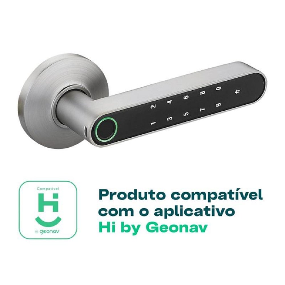 Fechadura com Biometria Bluetooth em Aço Escovado modelo FBE01GR ¿ Geonav