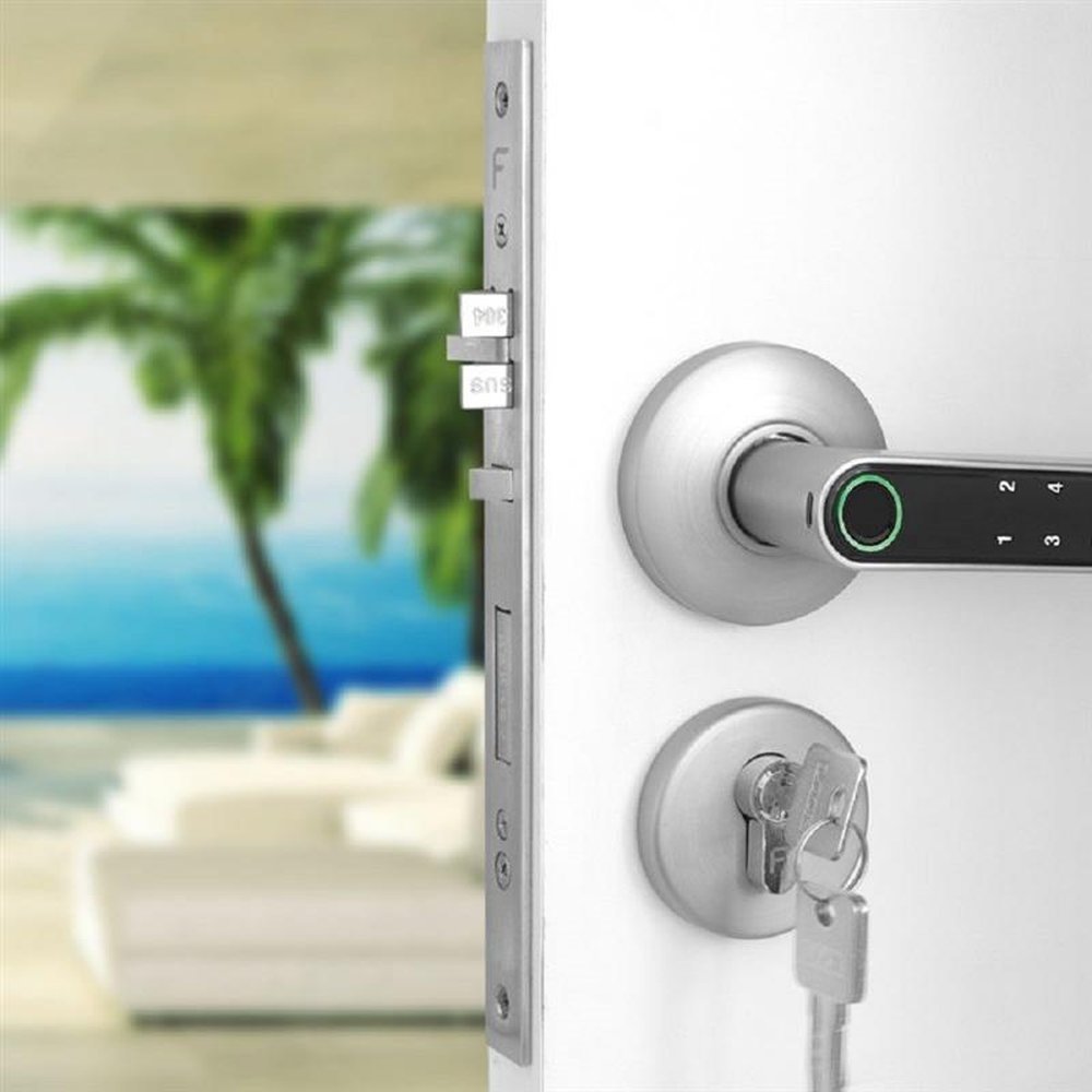 Fechadura com Biometria Bluetooth em Aço Escovado modelo FBE01GR ¿ Geonav