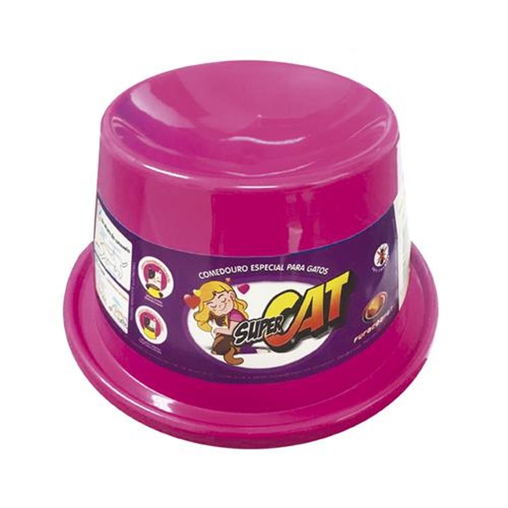 Comedouro Plastico Gato Super Cat Rosa 200ml