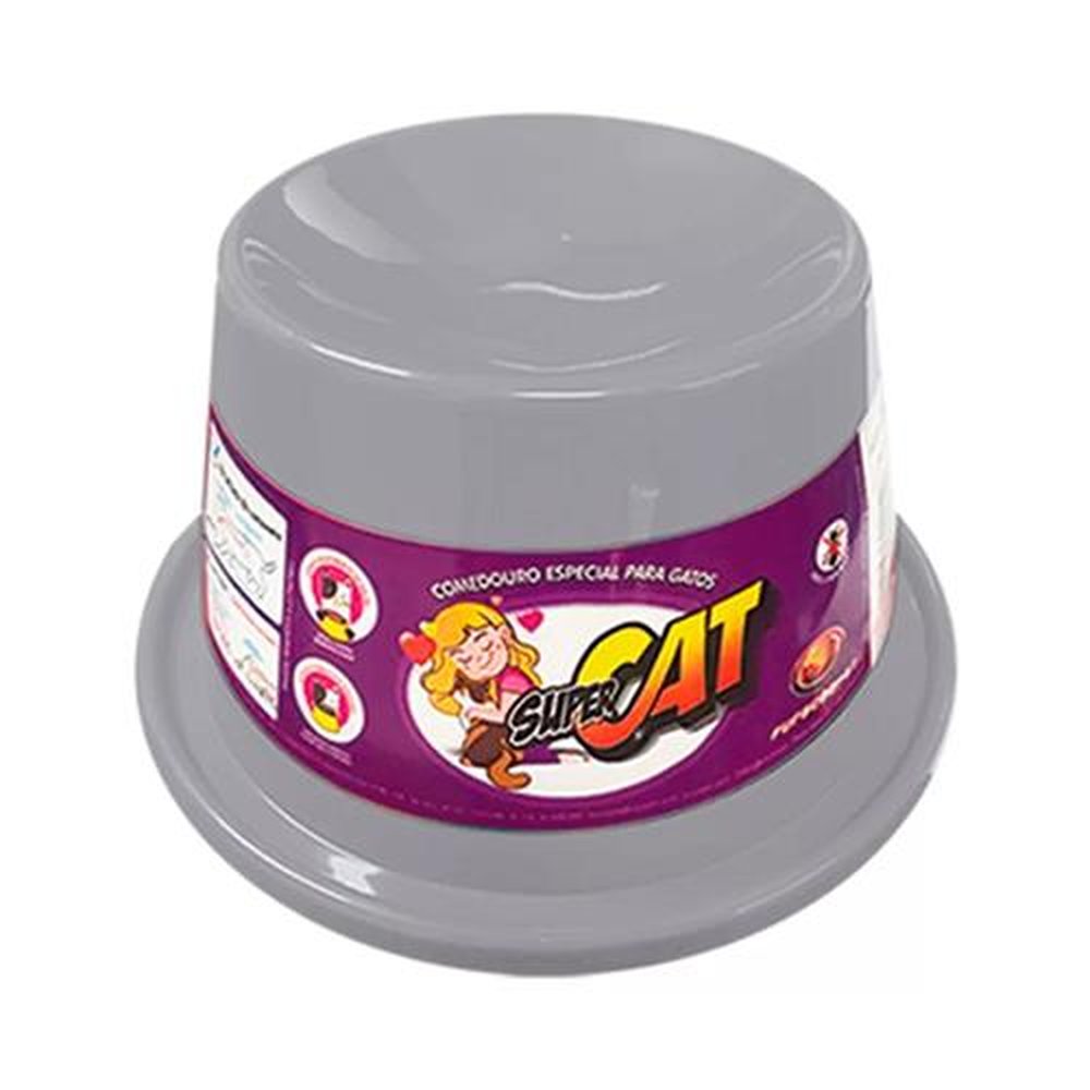 Comedouro Plastico Gato Super Cat Cinza 200ml