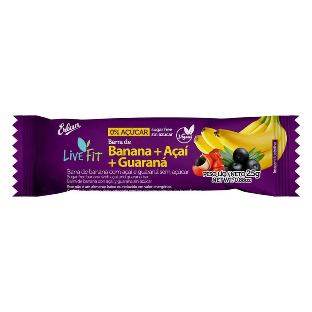 Barra Natural Livefit Banana + Acai + Guarana Embalagem com 72 Unidades de 25g Cada