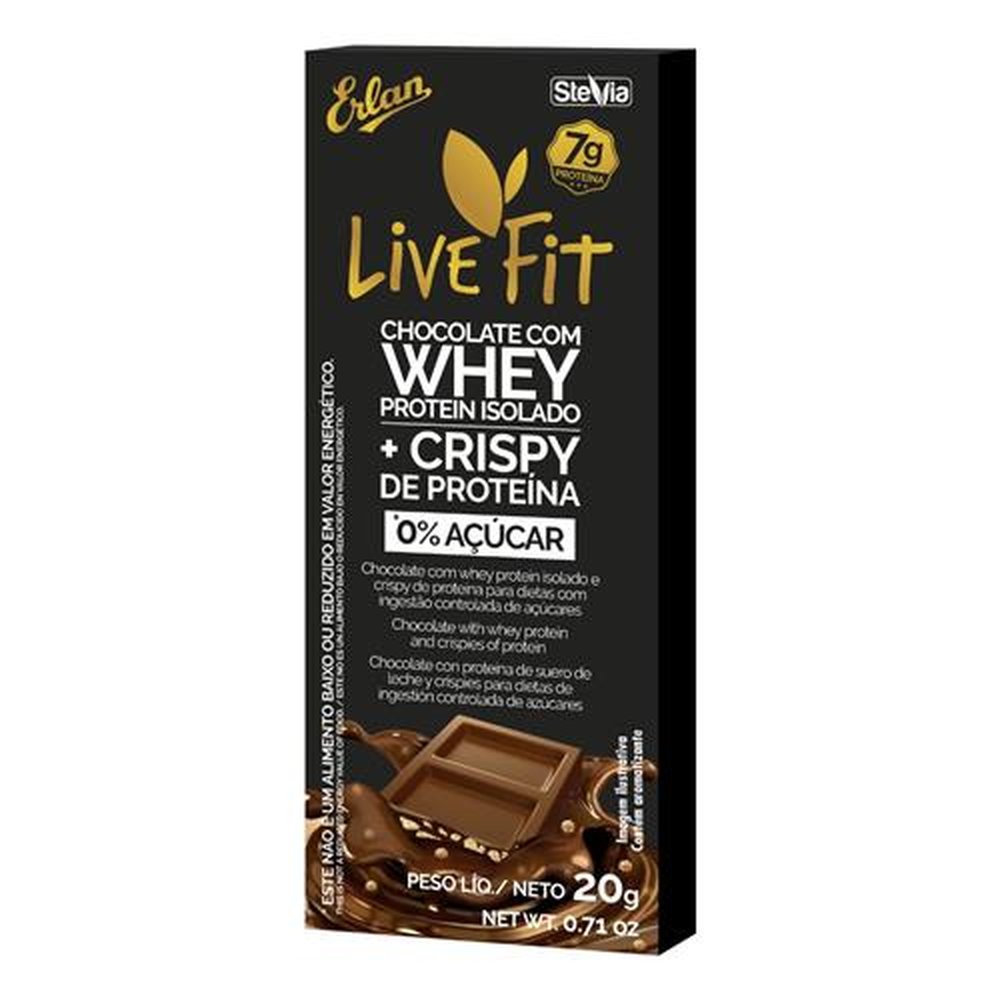 Tablete Chocolate Zero Açúcar com Whey LiveFit Embalagem com 48 Unidades de 20g Cada
