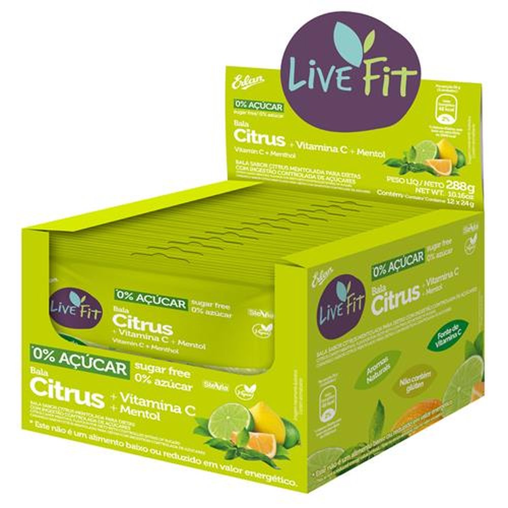 Bala LiveFit Zero Açúcar Citrus Vitamina C - Caixa com 4 Displays com 12 Pacotes de 24g