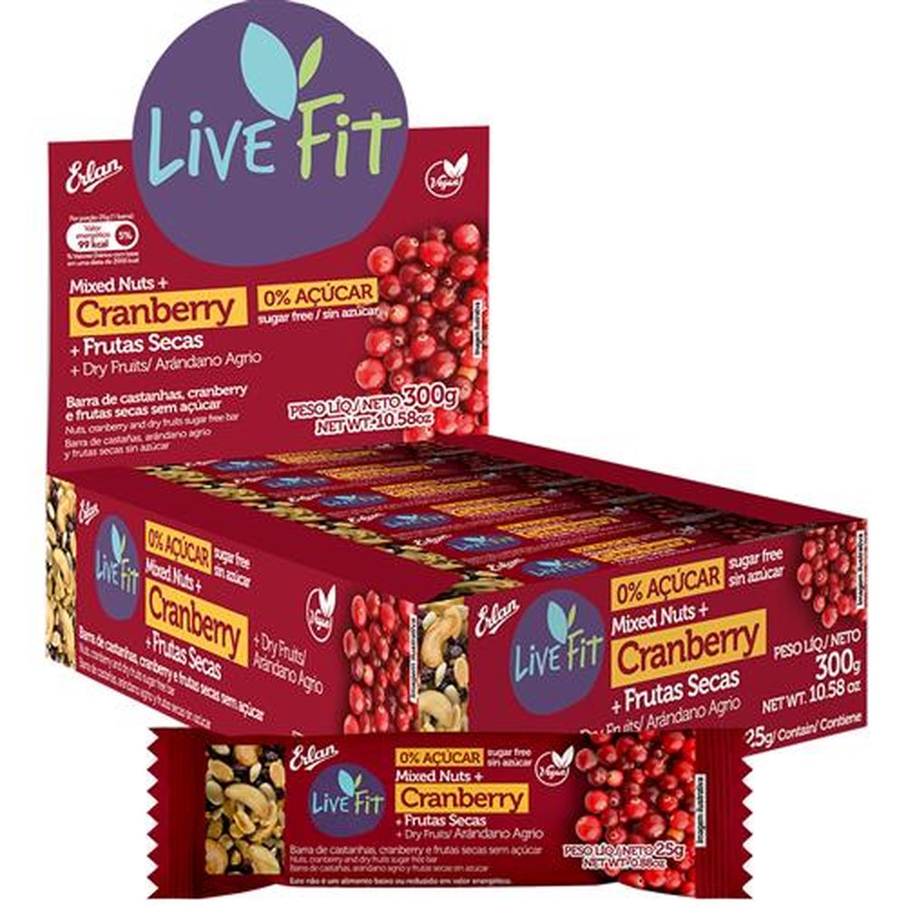 Nuts + Cranberry + Frutas Secas LiveFit (Emb. contem 72un. de 25g)