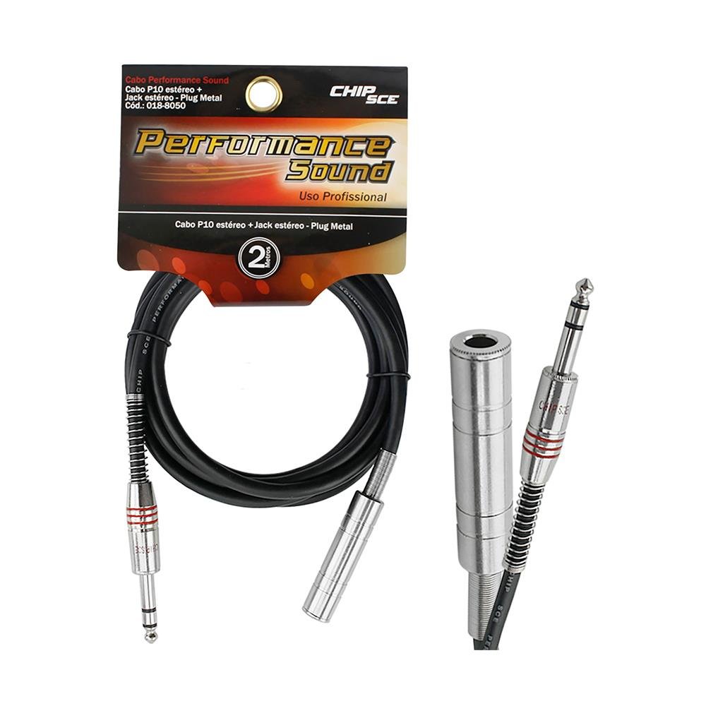 Cabo P10 Extensor - P10 Estéreo + J10 Estéreo 2m - Metalico