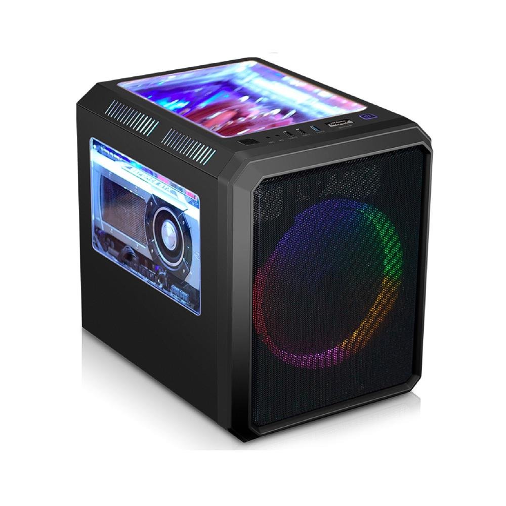 Gabinete Gamer K-Mex Microcraft Iii Cg-03Rc, Mini Tower, Lateral Em Acrílico, Sem Fonte, Com 1 Fan Multicolor, Preto