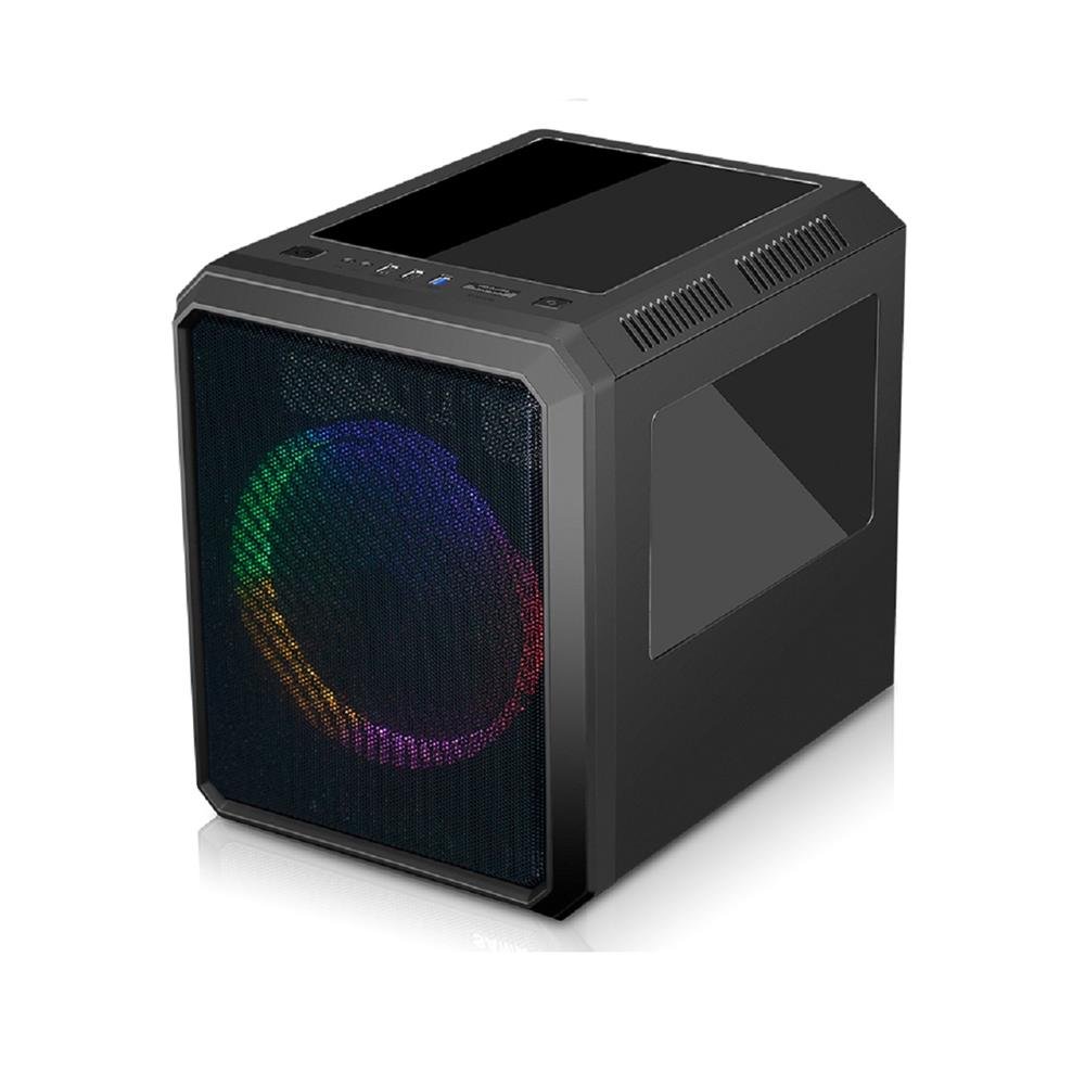 Gabinete Gamer K-Mex Microcraft III CG-03RC, Mini Tower, Lateral em Acrilico, Sem Fonte, Com 1 Fan Multicolor, Preto