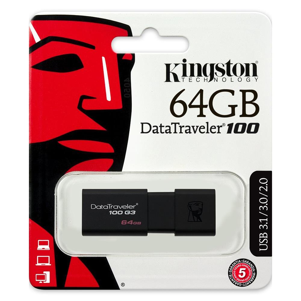Pen drive kingston dt100g3 64gb preto