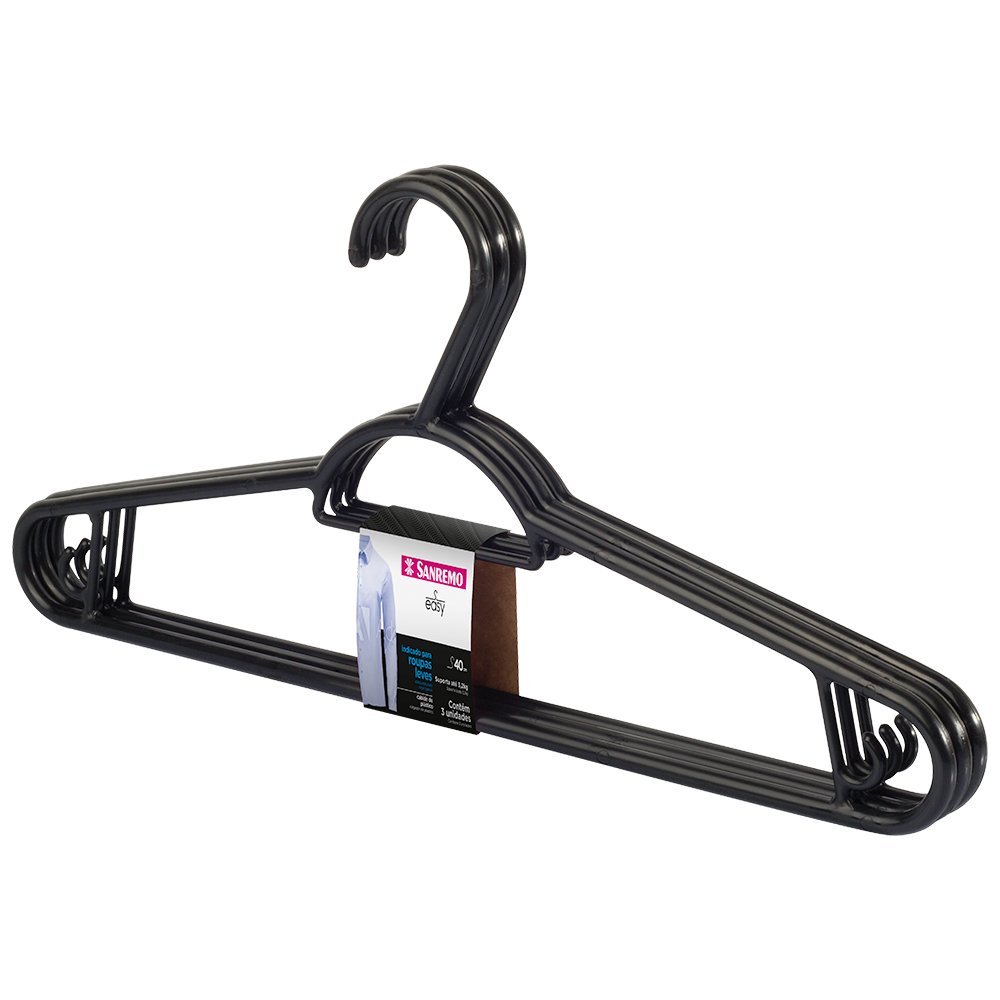 Cabide Pendura Mais Plastico Conjunto Com 3 Peças Preto